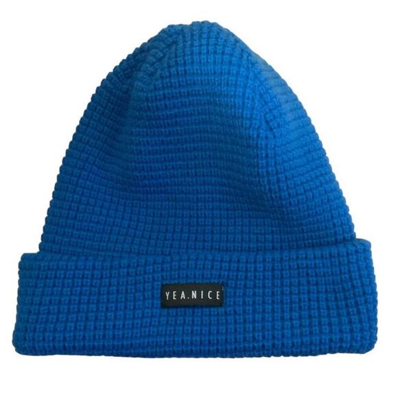 Yea.Nice Premium Beanie Logo Cuffed Flat Waffle Knit Warm Winter Hat - Picture 5 of 8